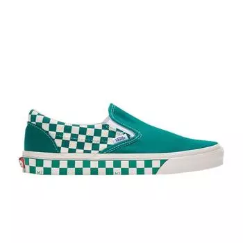 Vans Classic Slip-On Sidewall Check — ультрамариново-зеленые кроссовки унисекс, белые VN0A38F7RA7
