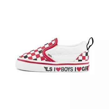 Vans Classic Slip-On V Toddler Checkerboard — детские кроссовки I Heart красный, черный, истинно-белый VN0A3488WKU
