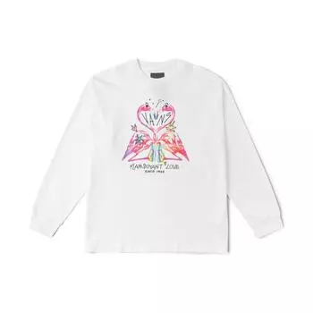 Vans Футболка с длинным рукавом и мультяшным принтом, ребристая, с круглым вырезом, унисекс, белая VNOOONDKWHT L