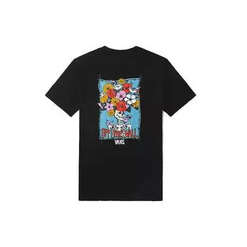 Vans Футболка с коротким рукавом для пар с рисунком черепа из мультфильма и цветочным принтом, женская черная VN0A5F1UBLK M