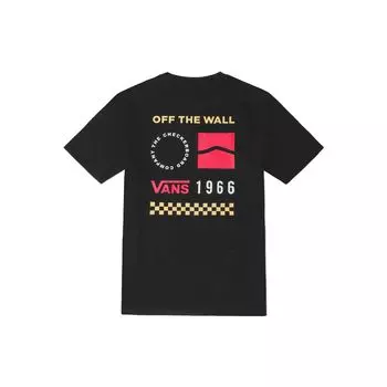 Vans Футболка с коротким рукавом и круглым вырезом, с принтом в виде шахматной доски и букв и цифр, женские топы, черные VN0A7Q18BLK S