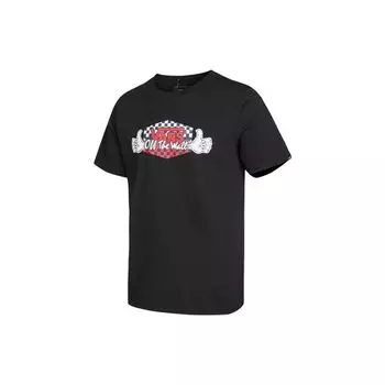 Vans Футболка с логотипом в шахматную доску, повседневная, с круглым вырезом, дышащая, с коротким рукавом, мужская, черная VN0A54KABLK S