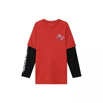 Vans Футболка с принтом черепа и логотипом, поддельная, из двух частей, повседневная, удобная, с круглым вырезом и коротким рукавом, мужская футболка, красная VN0A54JQ4PV M