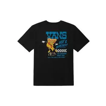 Vans Футболка унисекс с коротким рукавом и круглым вырезом, с принтом «Пицца», черная VN0A54K4BLK L