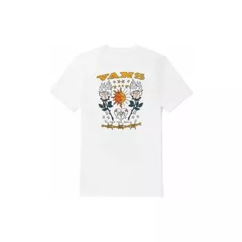Vans Футболка женская с коротким рукавом и круглым вырезом, с принтом в виде роз и шипов, белая VN0A54LZWHT XL