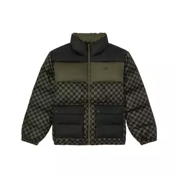 Vans FW22 Логотип Принт Сетка Оверсайз Карман Молния Пуховик Унисекс Верхняя одежда Зеленый Клетчатый VN00090SBSZ S