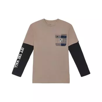 Vans Свободная повседневная футболка в стиле High Street с буквенным принтом, имитация двухкомпонентной футболки с длинным рукавом, унисекс, топы коричневого цвета VN0A7YGRYEH M