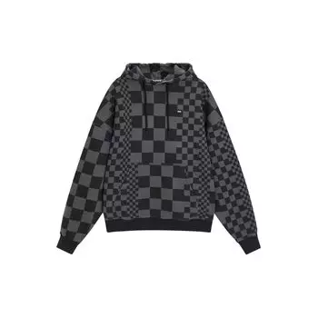 Vans Толстовка с капюшоном и нерегулярным шахматным узором с буквенным логотипом, унисекс, серый цвет VN0A7YIZYC7 S