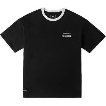 Vans X Asian Artist Co-Brand Letter Print Solid Color Neck Patchwork Pullover Celebrity Neck Short Sleeve T Shirt Unisex Tops Black VN000JHFBLK M