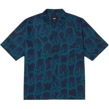 Vans X Asian Artist Collection Logo Повседневная удобная рубашка с заостренным воротником и принтом по всей поверхности, с коротким рукавом, рубашки унисекс, синий VN000HA7D751 2XL