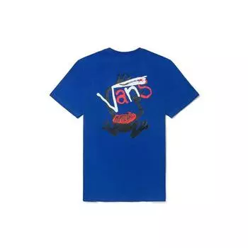 Vans X Fivemonker Collaboration Trendy Cartoon Frog Graphic Round Neck Short Sleeve T Shirt Unisex T Shirt Blue VN0A5F49PW8 M