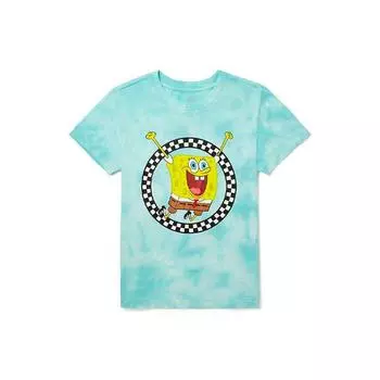 Vans X Spongebob Squarepants Fun с мультяшным принтом в клетку, футболка с короткими рукавами, женские топы, синий VN0A5I3AYZM M