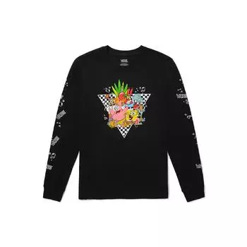 Vans X SpongeBob SquarePants с мультяшным принтом, футболка с круглым вырезом и длинными рукавами, женские топы, черные VN0A5I3FYZS S