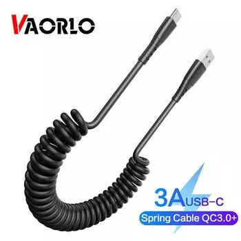 VAOLRO 3A Пружинный зарядный кабель для быстрой зарядки Chble для Micro Type-C Lightning USB-кабель для быстрой зарядки QC3.0 For Micro чёрный