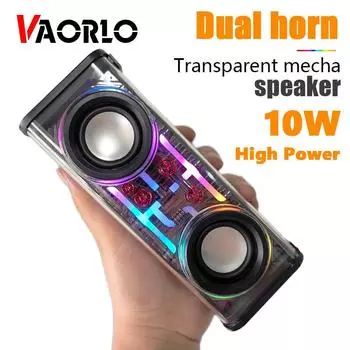 VAORLO 10 Вт Прозрачный меховой беспроводной Bluetooth-динамик Звук Свет Ритм-сабвуфер TWS Стерео Киберпанк Музыкальный центр Громкая связь чёрный