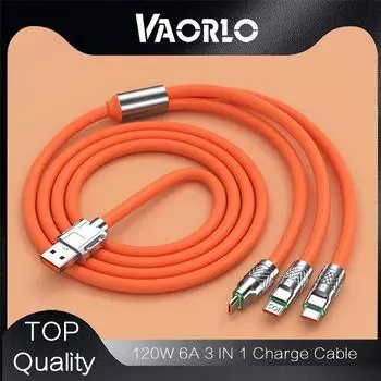 VAORLO 120 Вт 6A 3 в 1 зарядный кабель Super Charge для Micro/Type-C/8Pin кабель для быстрой зарядки данных быстрая зарядка телефонной линии оранжевый