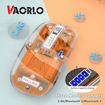 VAORLO 2,4G Bluetooth Беспроводная мышь со светодиодным дисплеем батареи Три модели подключения мышей с кнопкой рабочего стола для смартфонов Windows Бесшумная подзарядка синий