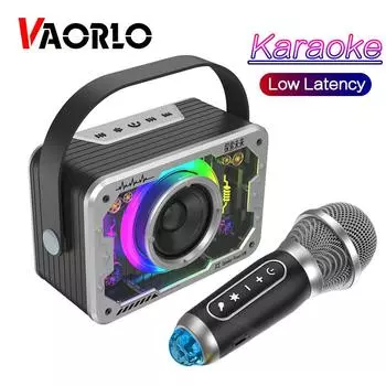 VAORLO 3D Surround Bluetooth-динамик + беспроводной двойной микрофон с низкой задержкой для пения дома Hi-Fi стерео супер бас для караоке With 1 MIC чёрный