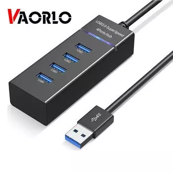 VAORLO 4-портовый USB-концентратор, высокоскоростной концентратор USB 3,0 5 Гбит/с, мульти-USB-разветвитель, 3 концентратора для портативных ПК, компьютерные аксессуары, концентратор USB 3,0 чёрный