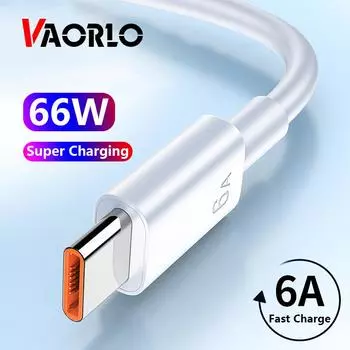 VAORLO 66 Вт Тип C USB-кабель для быстрой зарядки 6A Super Charge для Huawei USB-кабель для Samsung Кабель для передачи данных 1M белый