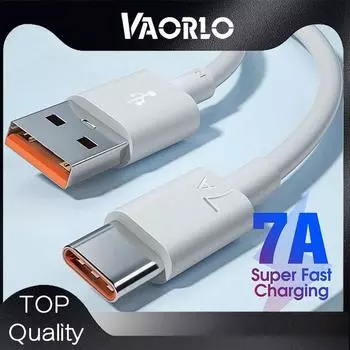 VAORLO 7A USB-кабель для передачи данных Type-C Super Charge 100 Вт, быстрая зарядка, телефонная линия для Xiaomi Huawei S21 S22 Length 1M белый