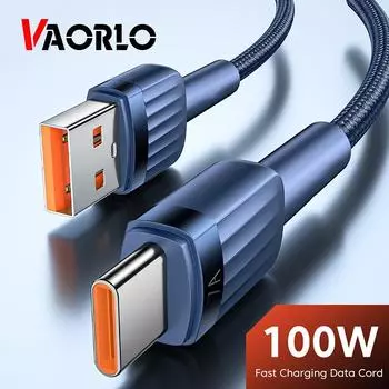 VAORLO 7A USB-кабель для зарядки Type-C, 100 Вт, флэш-зарядка, кабель для передачи данных Super Charge, совместимый с телефонной линией Huawei Xiaomi, быстрая зарядка чёрный