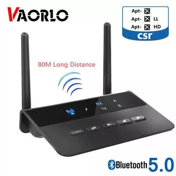 VAORLO 80M Bluetooth 5.0 Передатчик Приемник Обход Aptx LL Беспроводной аудиоадаптер с низкой задержкой 3,5 мм AUX RCA Разъем для наушников ПК ТВ