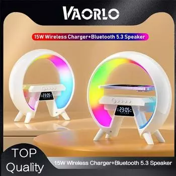 VAORLO Беспроводное зарядное устройство 15 Вт + беспроводной динамик 5.3 + RGB-подсветка + таймер Alcok 4 в 1 для iPhone 15 15pro 15promax белый