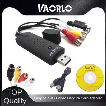 VAORLO EasyCAP USB адаптер для видеозахвата TV DVD VHS Captura de v deo Card Audio AV для компьютера/камеры видеонаблюдения USB 2.0 EasyCAP чёрный