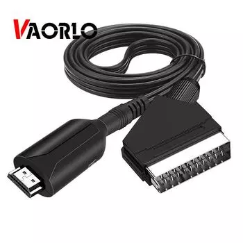 VAORLO HDMI-совместимый кабель SCART SCART-HDMI-совместимый выходной адаптер видео-аудио конвертера для HDTV DVD для Sky Box STB Кабели постоянного тока Plug and Play SCART-HDMI чёрный
