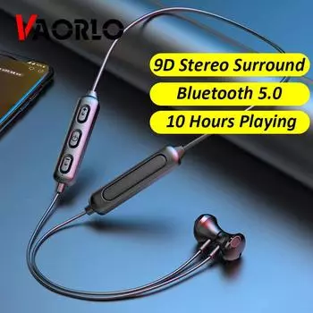 VAORLO Magnetic Sport 5.0 Наушники Bluetooth с шейным ремешком Стерео Спортивная гарнитура Наушники громкой связи Беспроводные наушники с микрофоном для всех смартфонов чёрный