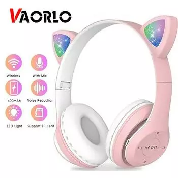 VAORLO милые беспроводные наушники для детей, гарнитура, стерео музыка с микрофоном, игровые наушники, красочные складные наушники для всех смартфонов светло-синий