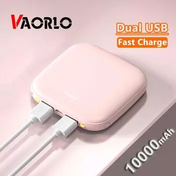 VAORLO Mini Power Bank 10000 мАч 2.1A Быстрая зарядка с двумя светодиодами 2 выхода USB для Xiaomi Huawei смартфон Портативный зарядный банк чёрный