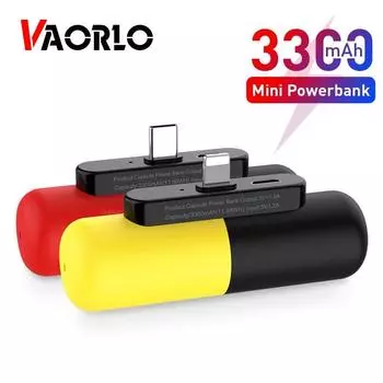VAORLO Mini Power Bank 3300 мАч Micro Lighting Type-C Plug 3A Fast Charing Портативное аварийное внешнее зарядное устройство для смартфонов Micro красный