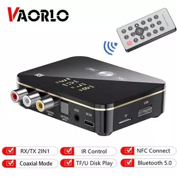 VAORLO NFC 2 в 1 приемник-передатчик беспроводной аудиоадаптер TF USB Play стерео вход для наушников ТВ ПК с коаксиальным разъемом AUX 3,5 мм чёрный