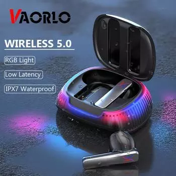 VAORLO RGB светящиеся беспроводные наушники IPX7 водонепроницаемые наушники CVC8.0 гарнитура с шумоподавлением наушники с низкой задержкой для смартфонов чёрный
