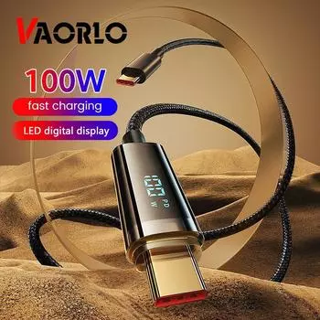 VAORLO светодиодный дисплей Кабель для быстрой зарядки 100 Вт Super Charge USB-C PD-C USB для iPhone Type-C Для iPhone Кабель для высокоскоростной зарядки для передачи данных USB to Type-C чёрный