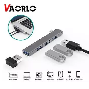 VAORLO USB C HUB 3,0 Type C 3,1 4-портовый мульти-USB-разветвитель OTG адаптер для Xiaomi Lenovo Macbook Pro 13 15 Air Pro компьютерные аксессуары USB Interface серый