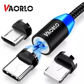 VAORLO USB Магнитный зарядный кабель для Micro Type-C 8-контактный модный кабель для быстрой зарядки для iphone Xiaomi Huawei Samsung Micro чёрный