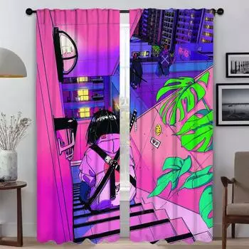 Vaporwave Cybernetic Art Blackout Curtain for Room 2 Panel Modern Living Room Curtains 2 Pieces Partition Home Interior Curtains W50xH70cmx2pcs-CL