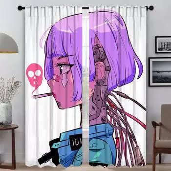 Vaporwave Cybernetic Art Curtains for Bedroom Home Interior Curtains 2 Pieces Blackout Curtain for Room 2 Panel Shades Partition W50xH70cmx2pcs-CL