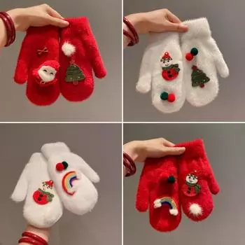 Варежки для холодной погоды для женщин, вязаные термофлисовые, зимние, морозостойкие, симпатичные, с ровным пальчиком, с висящей горловиной, рождественские варежки