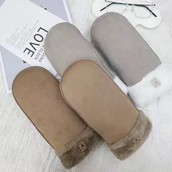 Варежки осень-зима плюс бархат теплые для студентов, велоспорта, холодной погоды - ветрозащитные перчатки One Size коричневый