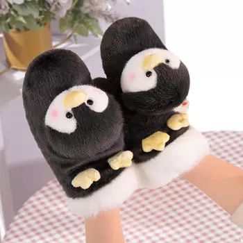 Варежки с изображением животных, перчатки с закрытыми пальцами, ветрозащитные универсальные теплые варежки в форме варежки для повседневного ношения чёрный