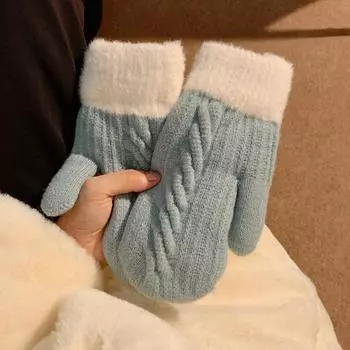 Варежки с плюшевой вязкой и цветами, теплые перчатки для велоспорта, симпатичные перчатки с закрытыми пальцами, зимние фиолетовый