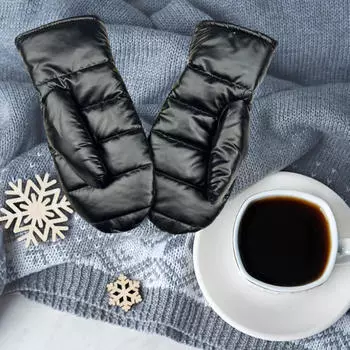 Варежки женские зимние стеганые нескользящие мягкие для сноубординга и бега Black