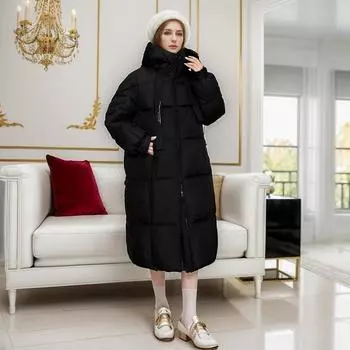 Вариант большой стеганой утолщенной хлопковой куртки с подкладкой для женщин, свободная и тонкая длинная куртка с подкладкой до колен на зиму M