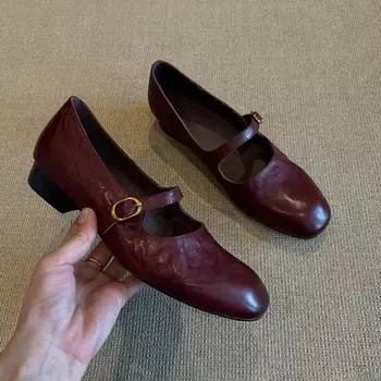 Вариант из овчины~ Невысокие кожаные универсальные туфли Мэри Джейн на плоской подошве с пряжкой в одно слово, женские простые туфли в стиле ретро для поездок на работу на низком каблуке 35