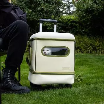 Вариант кошачьего рюкзака для маленьких собак и кошек весом всего 13 фунтов с прозрачными окнами и складной сумкой для кошек для удобства. Backpack бежевый