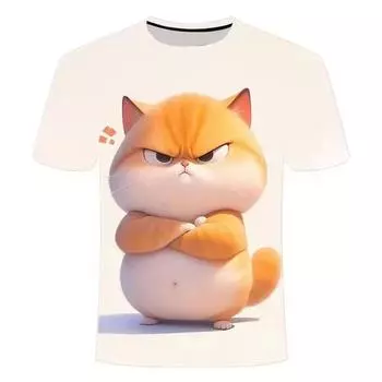 Различные футболки с изображением злого кота, 3D-принт с изображением кота в стиле аниме, футболка для мужчин и женщин с коротким рукавом, забавные модные футболки, одежда S